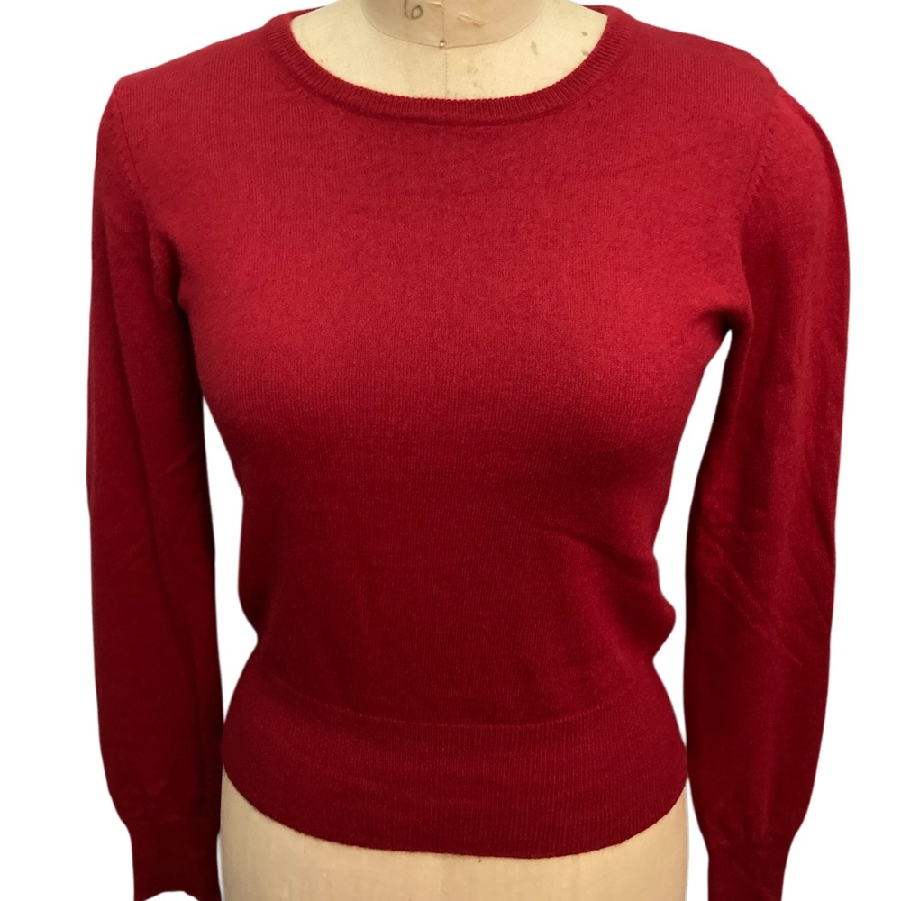 French Silk and Angora Blend Red Crew Neck Sweater Size 4